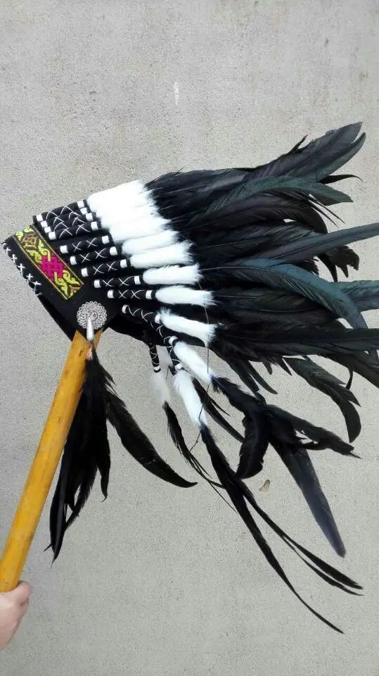 

Indian Feather headdress 21inch full high black feather headdress war bonnet American costumes feather hat