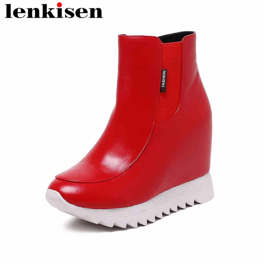 Interne Couture Cheville blanc L75 Nouveauté Super Fond Main Bottes Conception Inceased Rond Zip En Noir Bout Lenkisen Haute Femmes Cuir rouge 1clTFKJ3