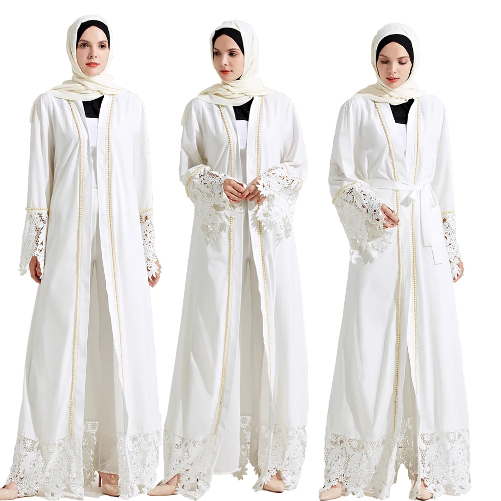 Buy Muslim Maxi Dress Open Abaya Lace Jilbab Belt Long