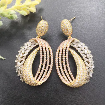 

Lanyika Fashion Jewelry Stylish Elegant Hollow Crescent Earrings Full Micro inlay Micro Plated Banquet Popular Best Gift