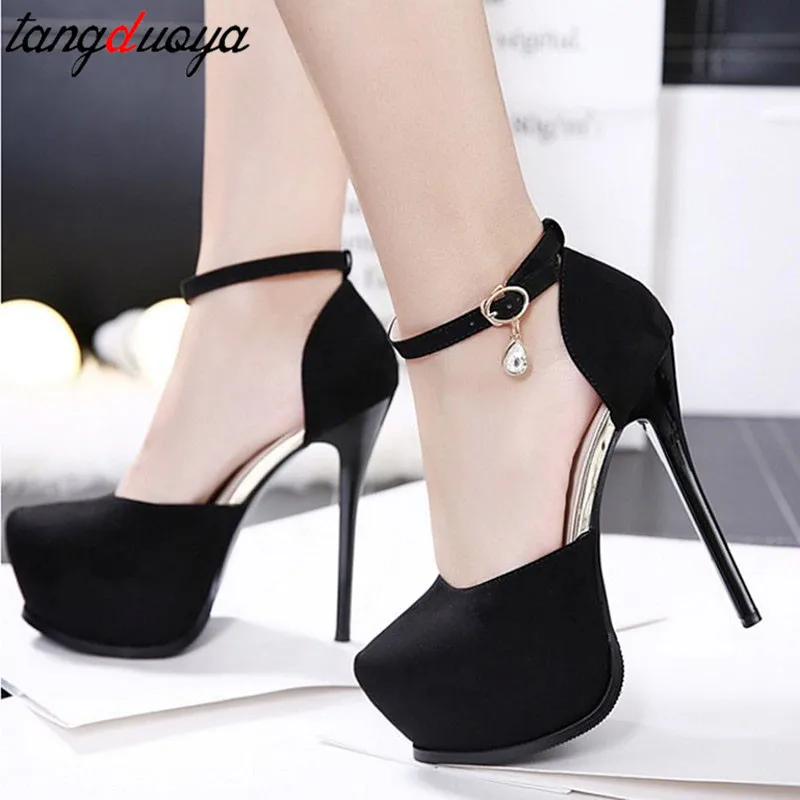 

platform pumps women shoes high heel shoes woman 2019 high heels ankle strap shoes stiletto heels 14cm black schoenen vrouw