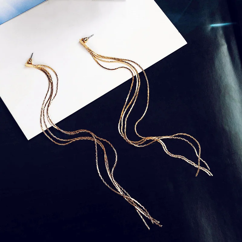 

Multilayer Copper Chain Tassel Long Drop Earrings For Women Jewelry 2019 New Arrival Hottest Fashion Brincos Bijoux