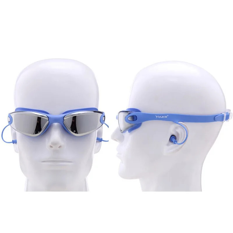 Профессиональные плавательные очки, набор для мужчин и женщин, HD, анти-туман, УФ, с беруши, зажимы для носа, колпачки, коробка для пляжа, бассейна