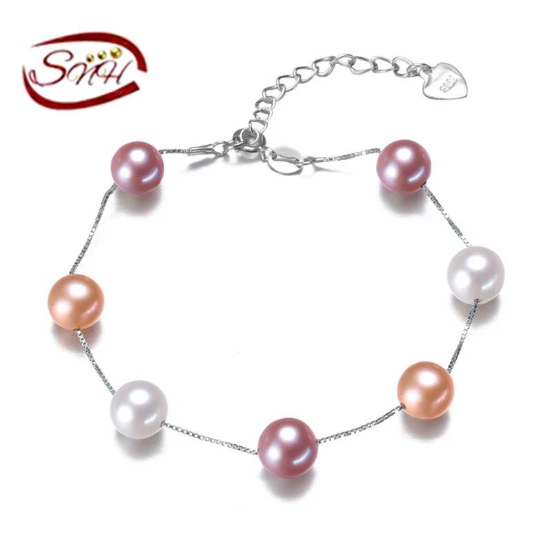 

SNH Top quality 6.5-7.5mm natural freshwater pearl bracelet for women white/multi-color two types bracelet