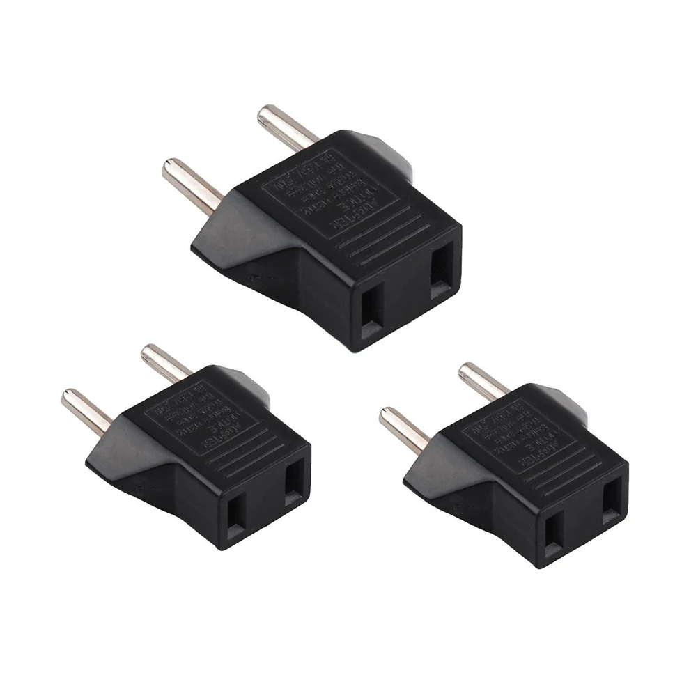 

3pcs 6A EU Adapter Plug USA to Euro Europe Wall Power Charge Outlet Sockets US 2 Flat Pin to EU 2 Round Pin Plug Socket Adapter
