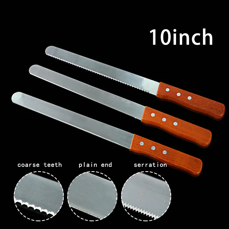 Serrated knife blade Pastry Cake Decor Cake Knife 10 Inch Wooden Handle