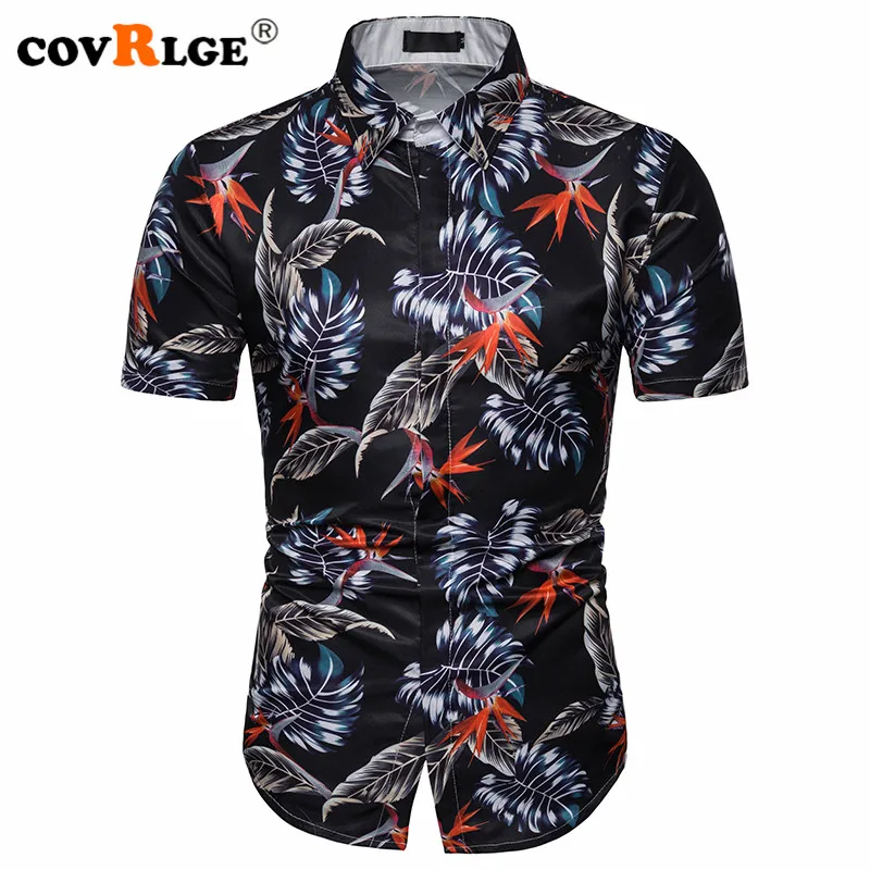 

Covrlge Men's Summer Polyester 3D Floral Shirts Casual Turn-down Collar Short-sleeved Single Breasted Shirts Beach Shirts MCS075