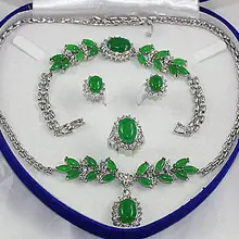 Благородство кварцевые хрустальные ювелирные изделия с зелёными камнями белое ожерелье браслет серьги кольцо+ коробка AAA град покрытием