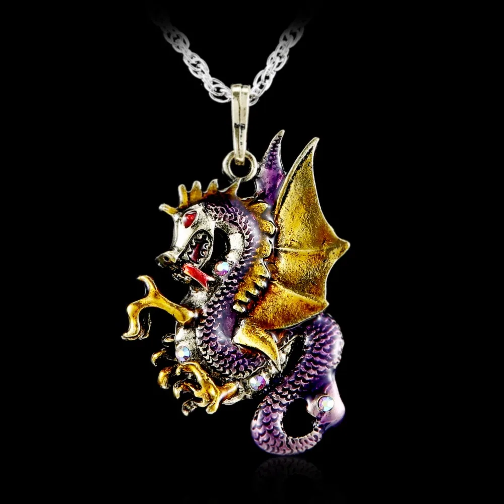 Винтажное бронзовое покрытое эмалью огненный летающий дракон пуловер с лентами цепочка кулон ожерелье для женщин и мужчин ювелирные изделия 4 цвета