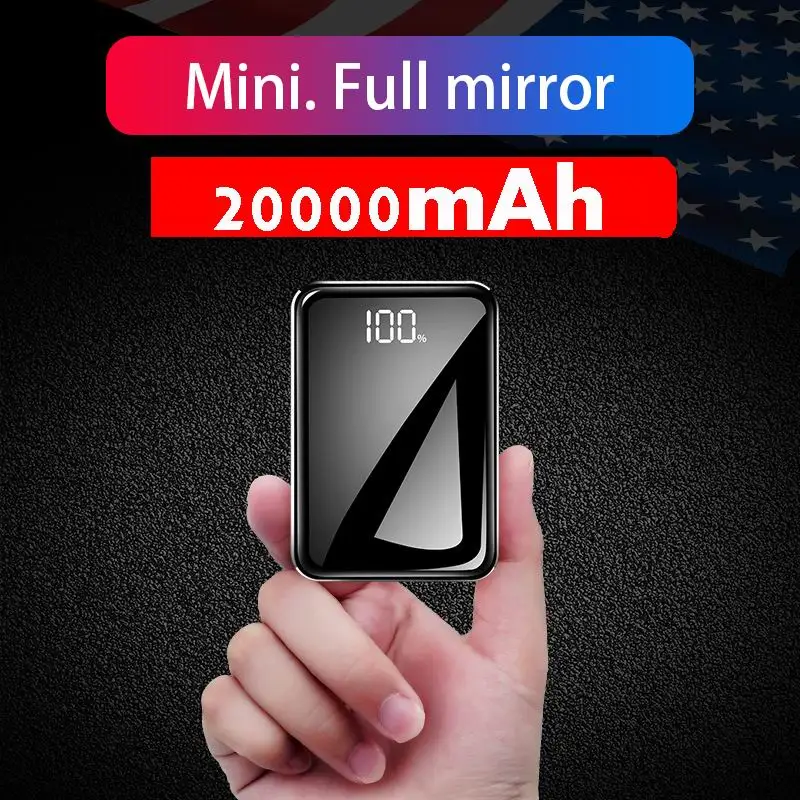 

20000mAh Portable Mini Power Bank Mirror Screen LED Display Powerbank External Battery Poverbank Fast charging for Smart Phone