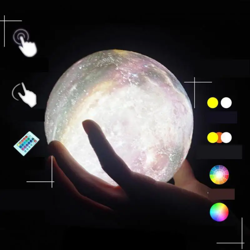 Новое поступление 3D принт с изображением луны и звезд, настольная лампа красочный изменить сенсорный домашний декор креативный подарок Usb светодиодный ночной Светильник Galaxy настольная лампа