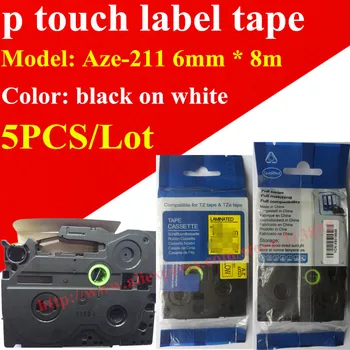 

Free Shipping 5PCS Mixed TZe-211 tape Compatible ink cartridges Ribbon Aze-211 label tape For p touch PT-D200