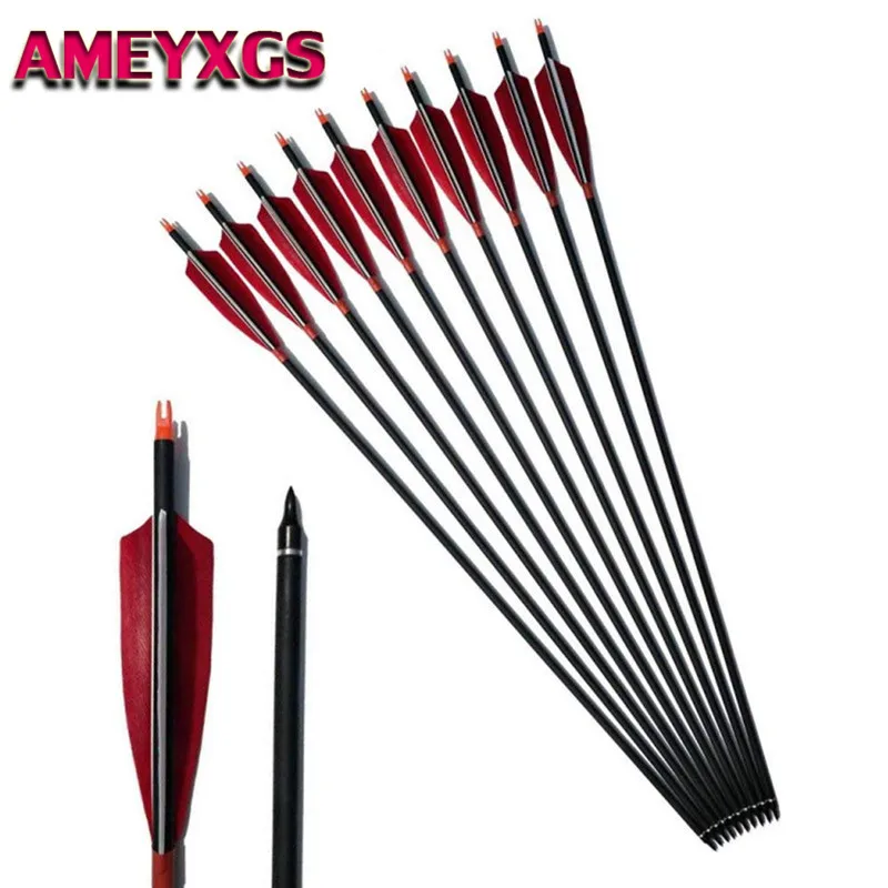 

6/12Pcs 30'' SP500 Carbon Arrows 5'' Turkey Feather Fletching ID6.2mm Archery Carbon Arrow Outdoor Hunting Shooting Accessories