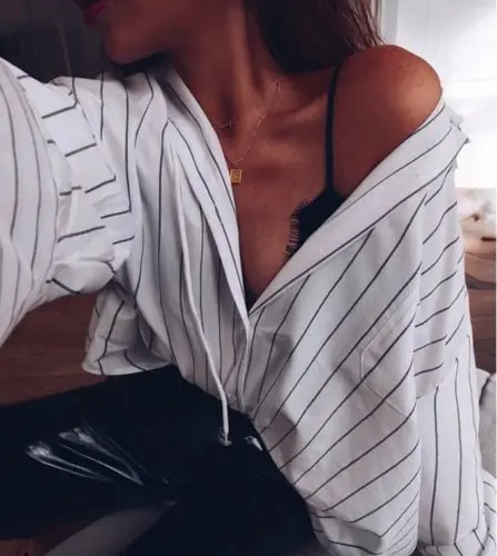 

Newly Women Long Sleeve Asymmetric Chic Loose Blouse Casual Shirt Patchwork Hooded Striped Tops Fashion Shirt