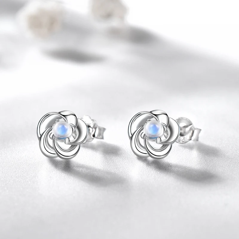

Meetmereo pure 925 silver Blu-ray stone four-leaf sedge ear nail lady Gemstone earrings Christmas wedding gift fine jewelry