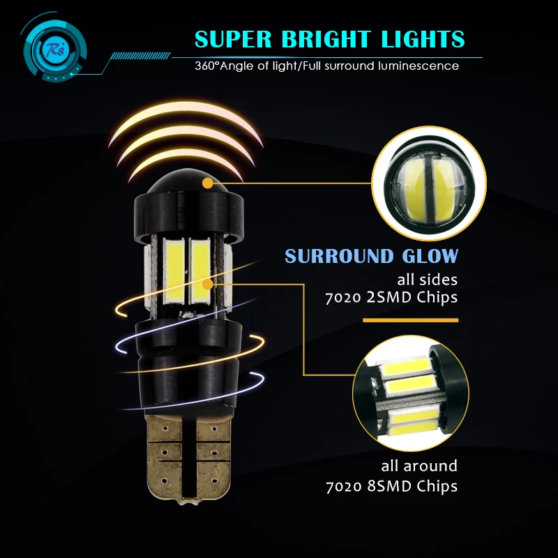 R8 2 шт. T10 W5W светодиодный стробоскоп вспышка светильник 194 168 7020 10SMD светодиодный мерцающий Светильник лампы Габаритные огни 12В 2 Режим лампы белыми светодиодыми с объективами