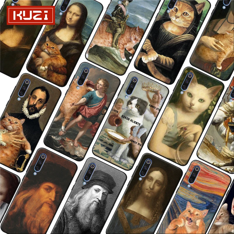Забавный da Vinci Mona Lisa Pat Cat Art painting Мягкий силиконовый чехол для телефона samsung galaxy a50