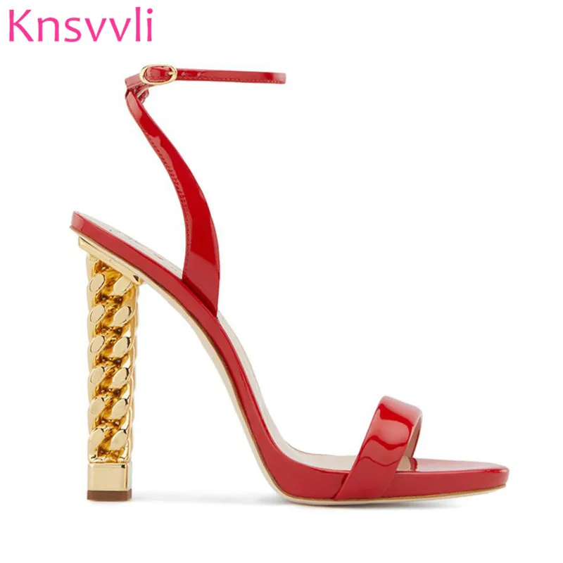US $61.88 35% OFF|2019 New Black Patent leather High Heel Sandals Women Ankle Buckle Strap Runway Shoes Gold Chain Strange Heel Sandalias Mujer in US $61.88 35% OFF|2019 New Black Patent leather High Heel Sandals Women Ankle Buckle Strap Runway Shoes Gold Chain Strange Heel Sandalias Mujer in