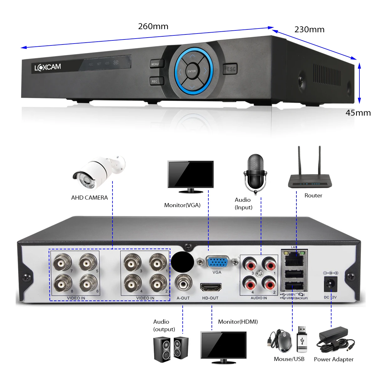 LOXCAM h.265 8Ch 2MP система видеонаблюдения HD 2MP 1080P IP66 in/наружная Водонепроницаемая камера видеонаблюдения комплект P2P система видеонаблюдения Сигнализация