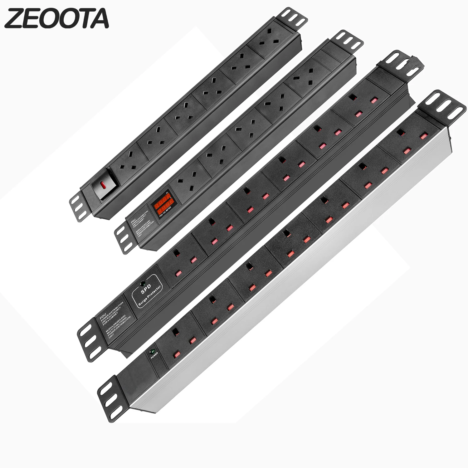 

PDU Power Strip 1U/1.5U 7/6/5 AC UK Outlets with Power Switch Overload Protection Indicator Light AC Display Extension Cord 2m