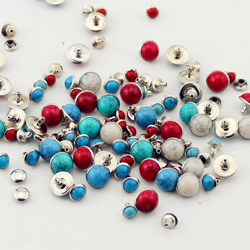 

2019 new fashion 100sets/lot acryl turquoise and brass rivets for leather studs and spikes for clothes diy accessory for clothes