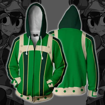 

My Hero Academia Asui Tsuyu Cosplay Costume My Hero Academia Hoodies 3D printed zip-up hoodies for men and women sport sweater
