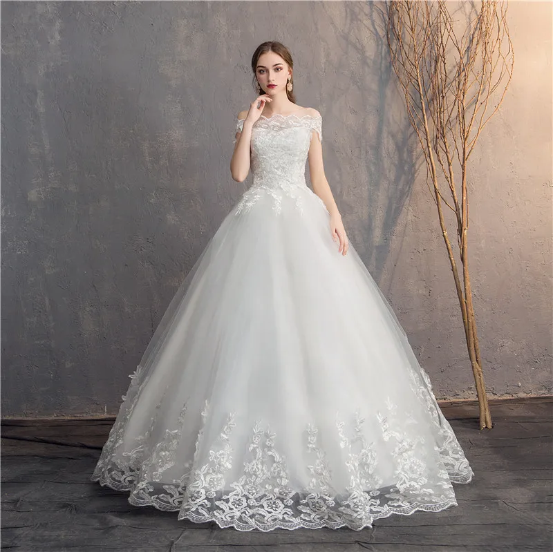 affordable wedding dresses EZKUNTZA 2022 Off The Shoulder Lace Wedding Dress Cheap Bridal Dress Made In China Simple Embroidery Vestido De Noiva reception dress for bride