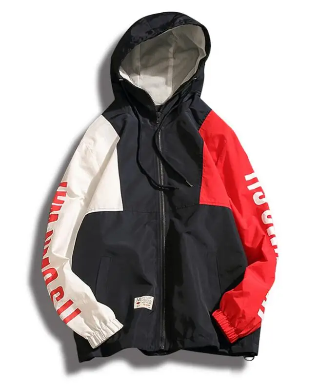 

yizlo anorak jacket windbreaker men jaqueta masculina patchwork waterproof jackets streetwearletter print bomber jacket 5XL