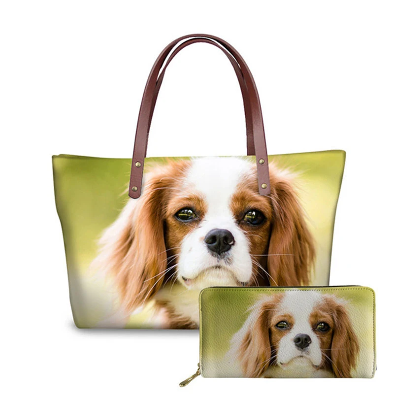 

NOISYDESIGNS Top-handle Bags Cavalier King Dog Pattern Luxury Handbags Women Bags Designer Casual Ladies Wallets Shoulder Bag