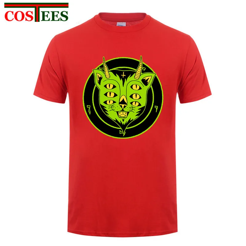 Забавная футболка для мужчин с комическими глазами сатанический Кот хлопок