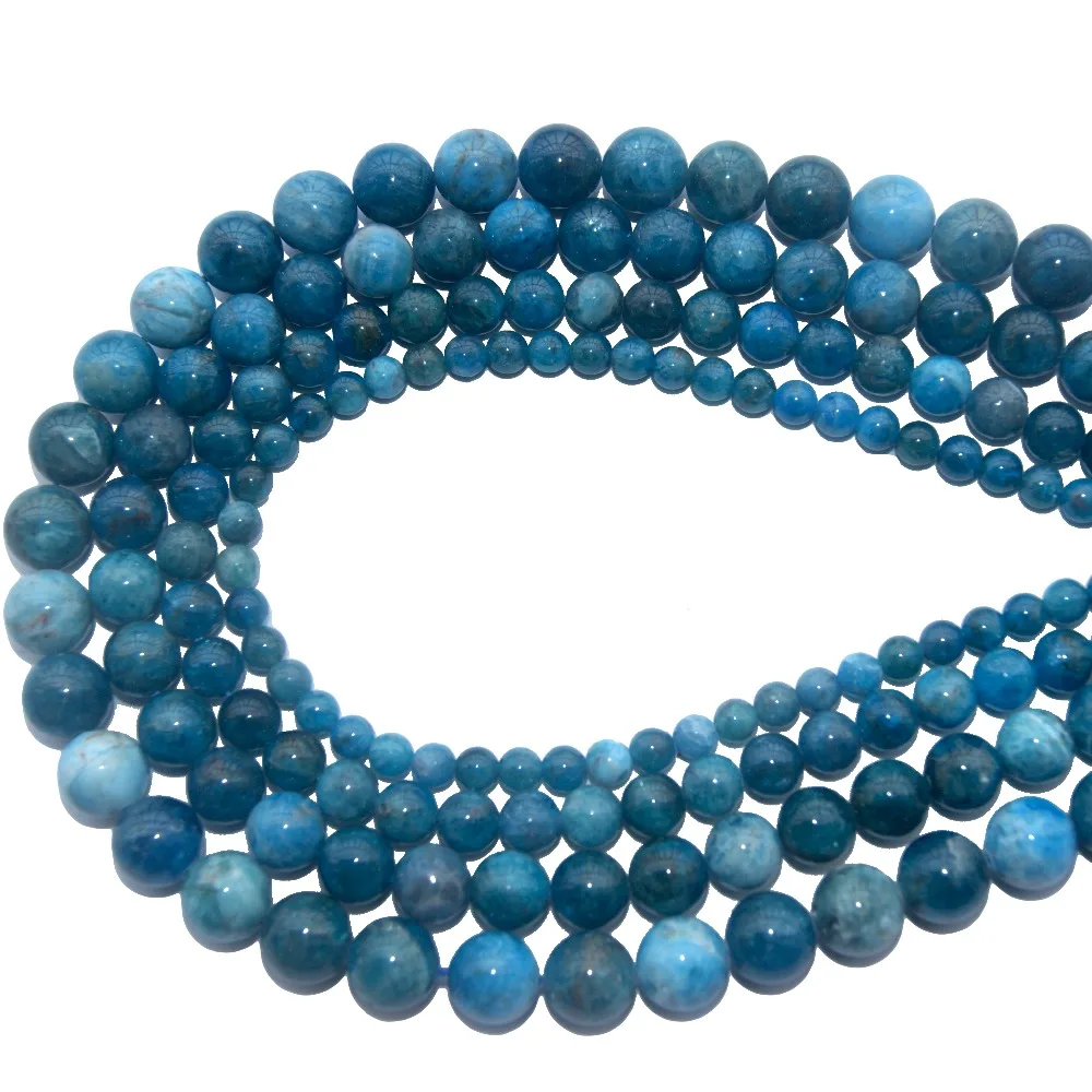 Natural Stone Blue Apatite Round Loose Beads 6 8 10 12 MM Pick Size For Jewelry Making Charm DIY Bracelet Necklace Material