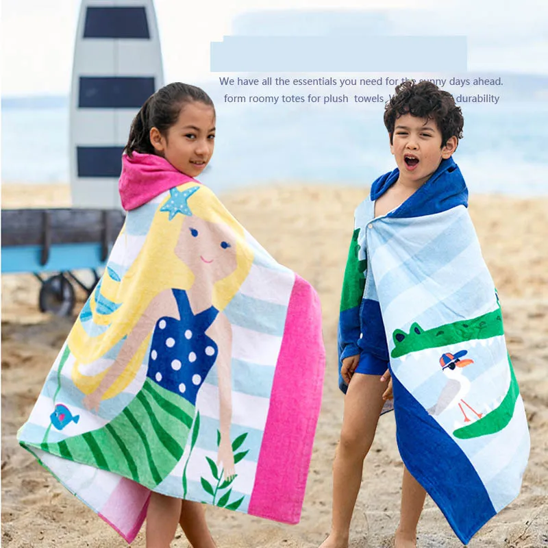 

Beach Towels 100% cotton Travel Fabric Bath towel for Children Swimming Camping Wear Quick-drying Spa Bathrobes Hooded Cloak