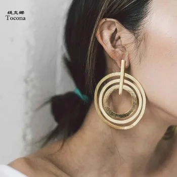 

Tocona Bohemian Geometric Circle Metal Earring for Women Antique Gold Silver Color Earring Brincos Jewelry Accessories 6506