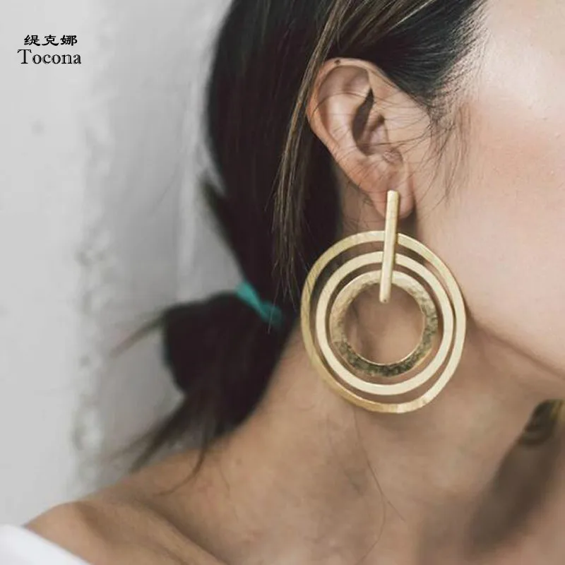 

Tocona Bohemian Geometric Circle Metal Earring for Women Antique Gold Silver Earring Brincos Jewelry Accessories 6506