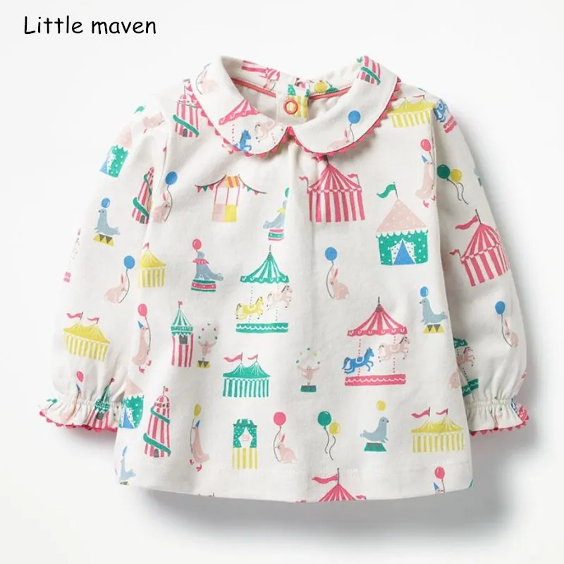 Детская брендовая одежда Little maven осенняя хлопковая футболка с длинными рукавами