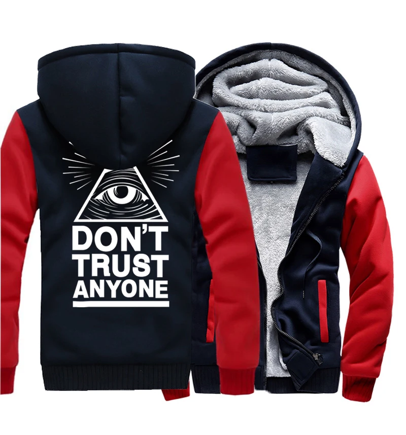 New Thick Hoody For Male 2017 Winter Warm Sweatshirt With Hat Print Dont Trust Anyone Illuminati All Seeing Eye Harajuku Hoodies