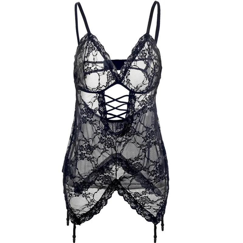 S M L XL XXL 3XL 5XL 6XL Plus Size Deep V Neck Women Lace Sexy Lingerie Hot Erotic Bow Transparent Dress Porno Costumes Nightwear (16)