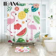 Cartoon Flamingo Shower Curtain Waterproof Polyester Fabric Shower Curtain For The Bathroom With 12 pcs Plastic Hooks IBANO