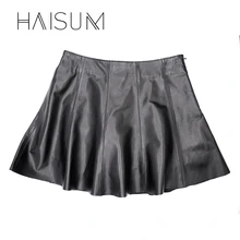 Haisum Новое поступление Специальное предложение длиной до колен Пояса из натуральной кожи Для женщин юбка плюс Размеры плиссированные Юбки для женщин сплошной овчины le022