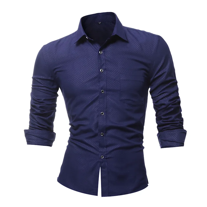 2018 Модные мужские рубашка с принтом с длинными рукавами Топы Бизнес Однотонная одежда Рубашки в клетку мужская одежда Рубашки Slim Для