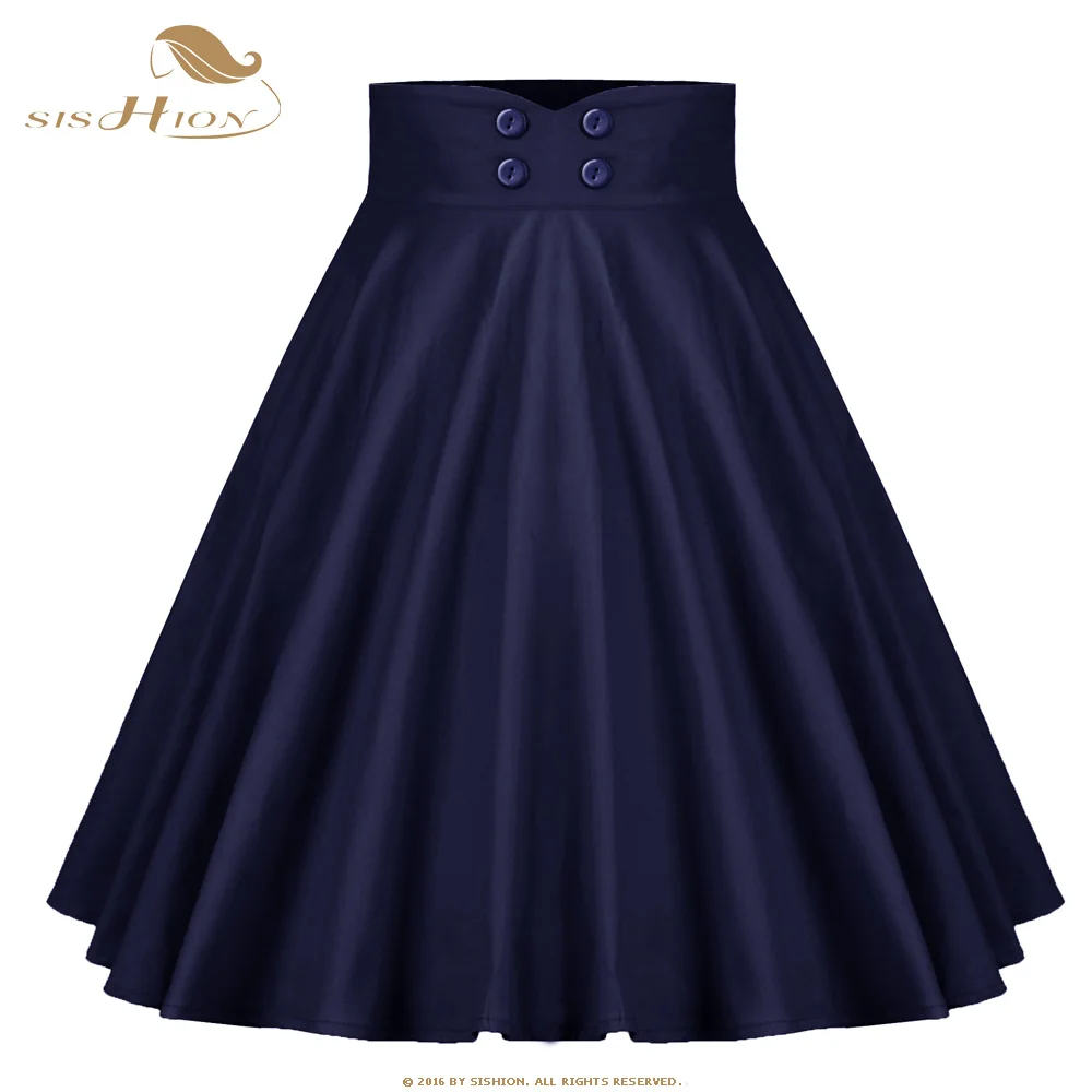 SISHION новая летняя женская черная юбка VD1112 jupe femme темно-синяя хлопковая Женская винтажная юбка с высокой талией