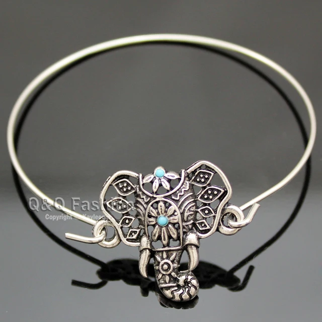Silver Filigree Turkey Blue Stone Elephant Om Hindu Ganesha Ganesh Silver Filigree Turkey Blue Stone Elephant Om Hindu Ganesha Ganesh Bracelet Bangle Cuff Jewelry 2018 New