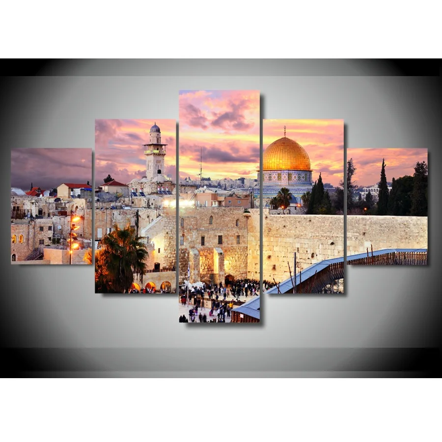 5 pieces jerusalem modular picture hd printed painting on canvas