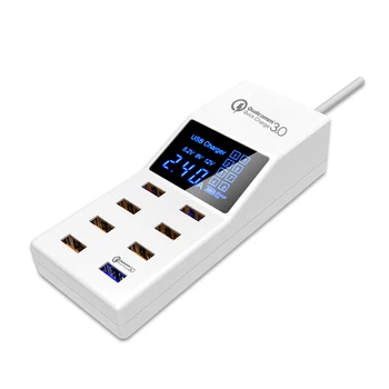 

QC 3.0 Smart USB Charger LED Display Multi Port Fast Charge Phone Tablet PC Desktop Socket Strip Power Adapter 8 Ports