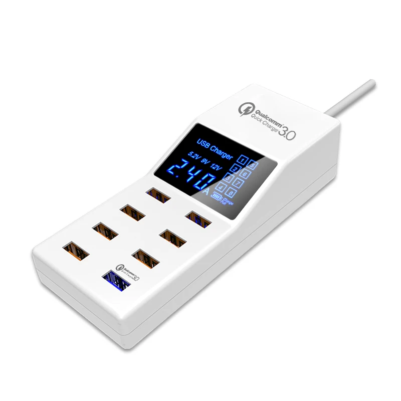 QC 3.0 Smart USB Charger LED Display Multi Port Fast Charge Phone Tablet PC Desktop Socket Strip Power Adapter 8 Ports