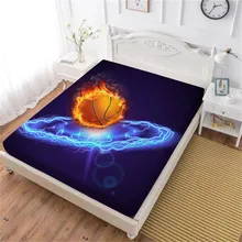 Home Textile 3D Basketball Design Bed Sheet Fire Blue Lightning Print Fitted Sheet King Queen Bedding Deep Pocket Bedclothes