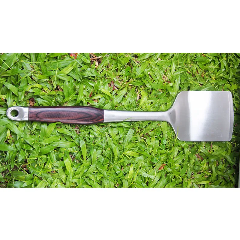 1pcs Teppanyaki Turner Stainless Steel Barbecue Spatula Outdoor Avant Forged Spatula w/Pakkawood Handle Big Barbecue Grills Tool