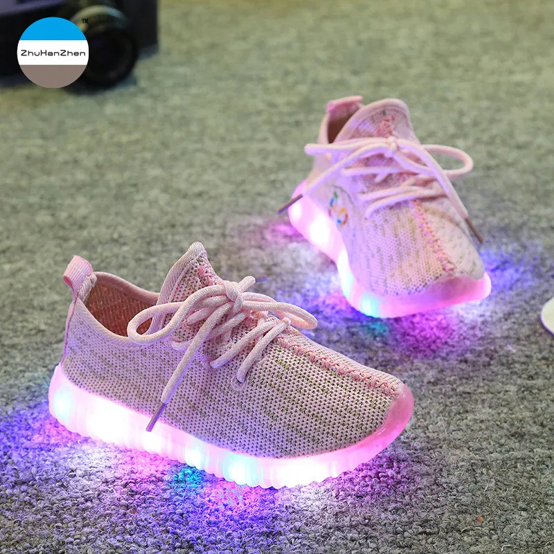 Популярная детская повседневная обувь для маленьких мальчиков и спортивные ботинки для девушек кроссовки с мягкой подошвой Высокое качество Детские светящиеся кроссовки