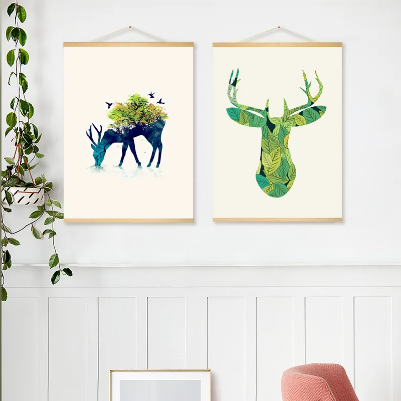 

Modern Plain Deer Head Hanging Scroll Painting Canvas Poster And Prints Wall Art Wall Pictures For Living Room Nordic Home Decor