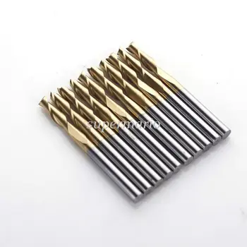 

10x 1/8'' Titanium Nitride Coated Carbide CNC Double Two Flute Spiral Bit Endmill 12mm